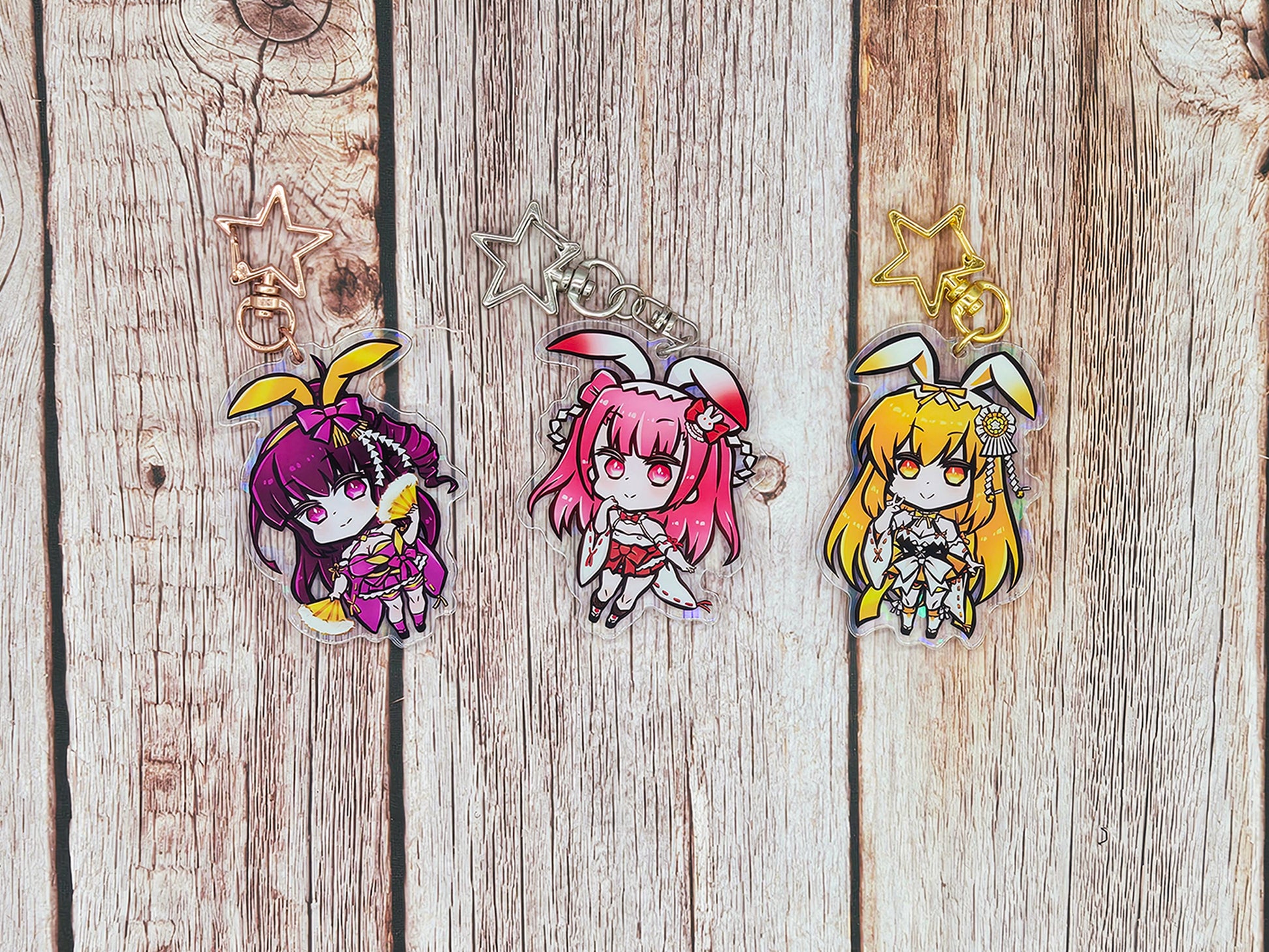 Beatmania IIDX Umegiri Sisters Double Sided Chibi Acrylic Charms - detail view