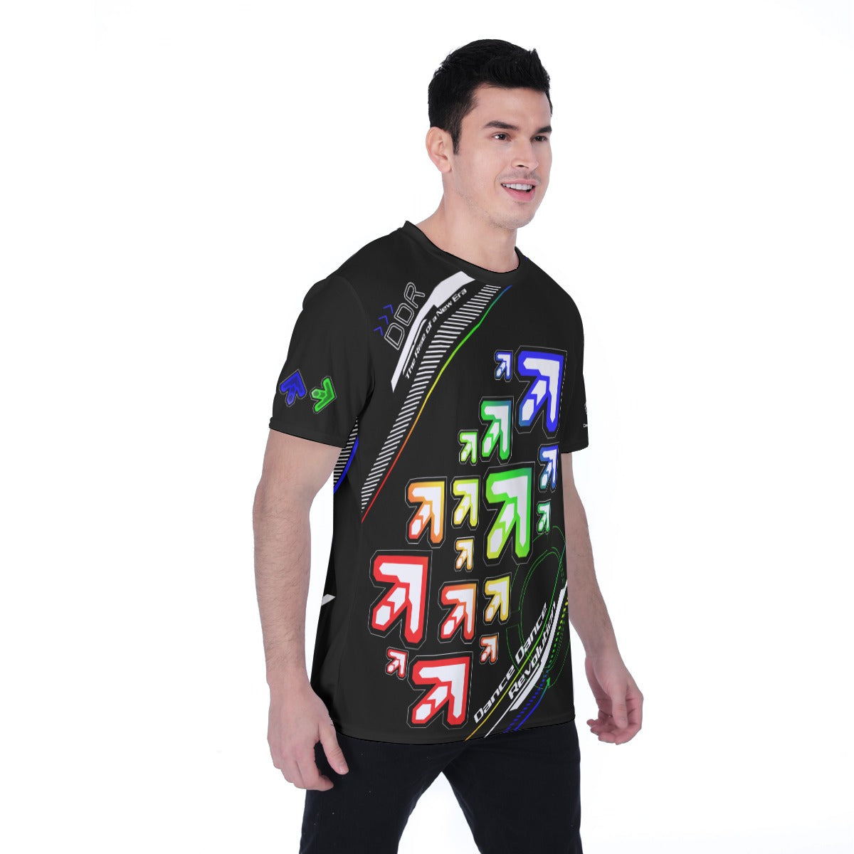 DDR Note Arrows Dark Shirt - worn view