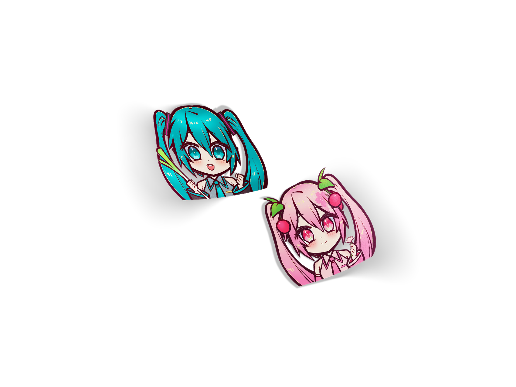 Vocaloid Hatsune & Sakura Miku Chibi Die-Cut Sticker Decals - Die-Cut, Mini Sticker, video games merch by concon