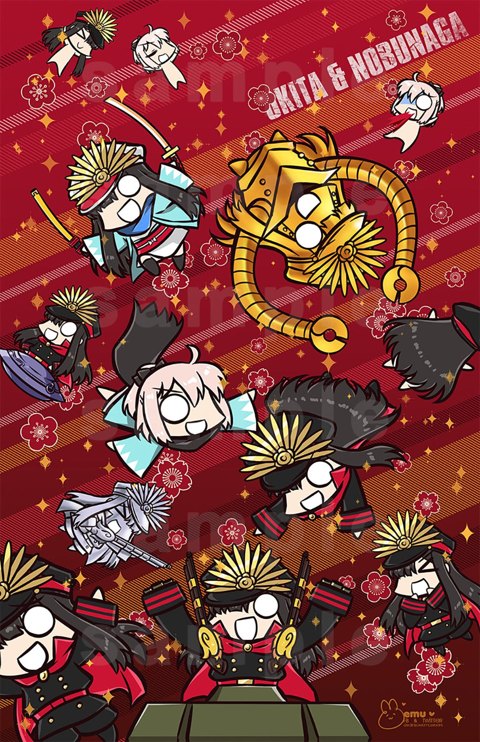 Fate Grand Order Gudaguda Okita & Nobu Poster Print - Fate, FGO merch by concon